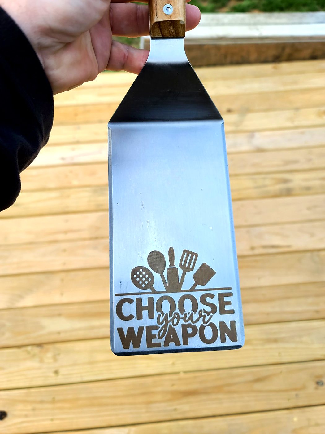 Stainless steel spatula with a custom engraving