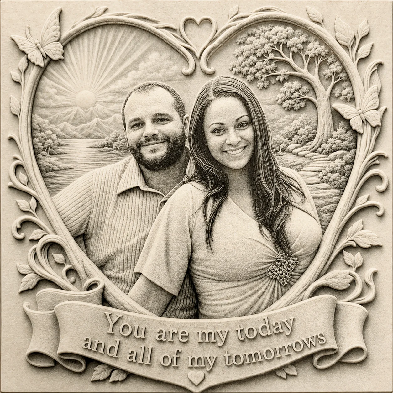 Custom portrait transformed into a dimensional engraved relief