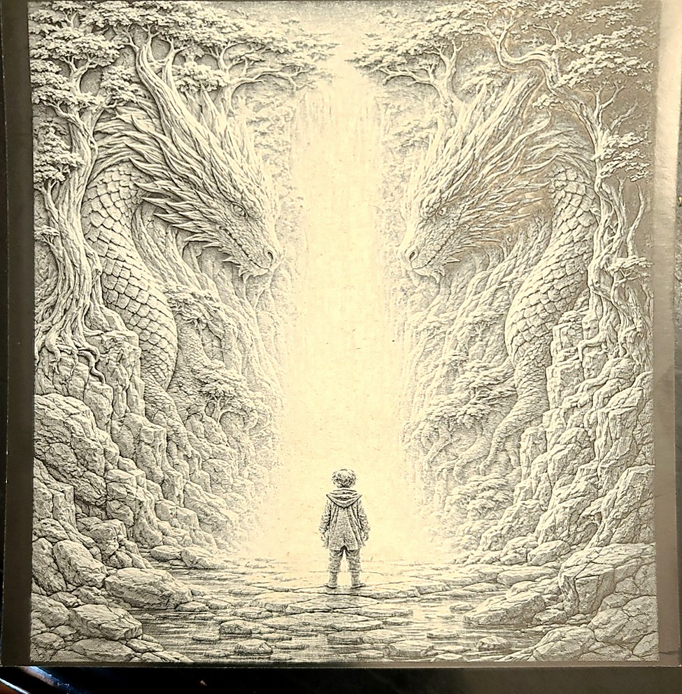 Detailed dragon canyon relief engraving
