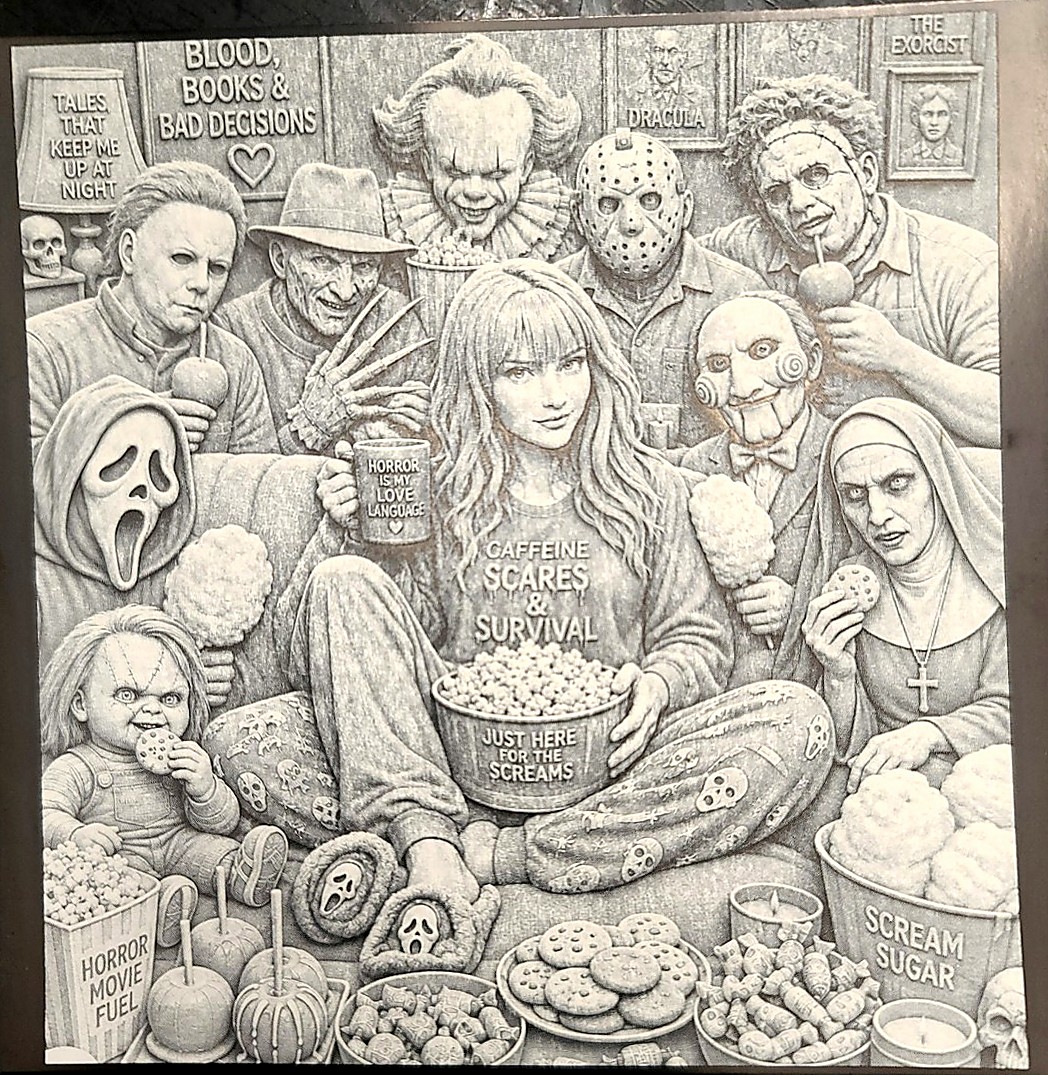 Detailed horror character relief engraving